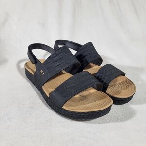 Reef Black and Tan Strappy Foam Footbed Sandals